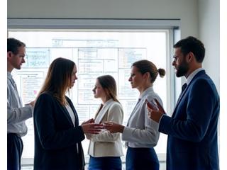 ホワイトボードを囲み、戦略を練るビジネスチーム